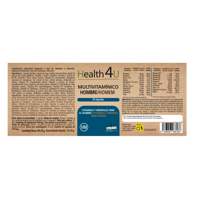 H4U Multivitamínico hombre 30 cápsulas special edition