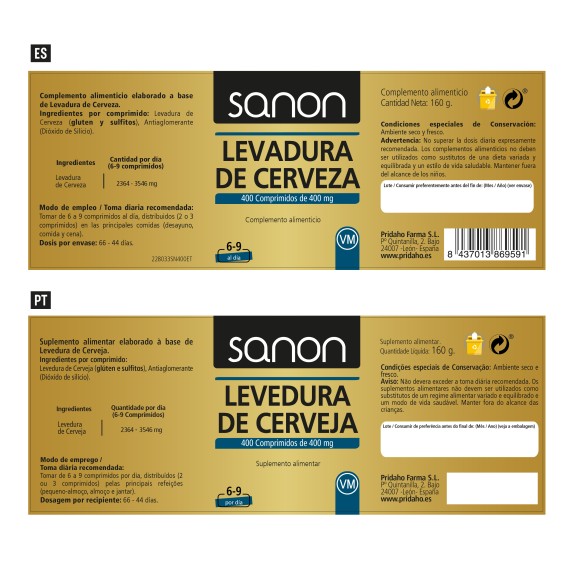 SANON Levadura de Cerveza 400 comprimidos