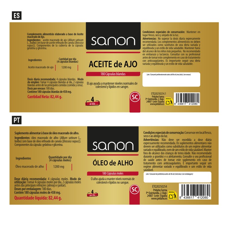 SANON Aceite de ajo 180 cápsulas blandas