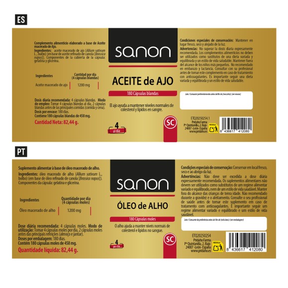 SANON Aceite de ajo 180 cápsulas blandas