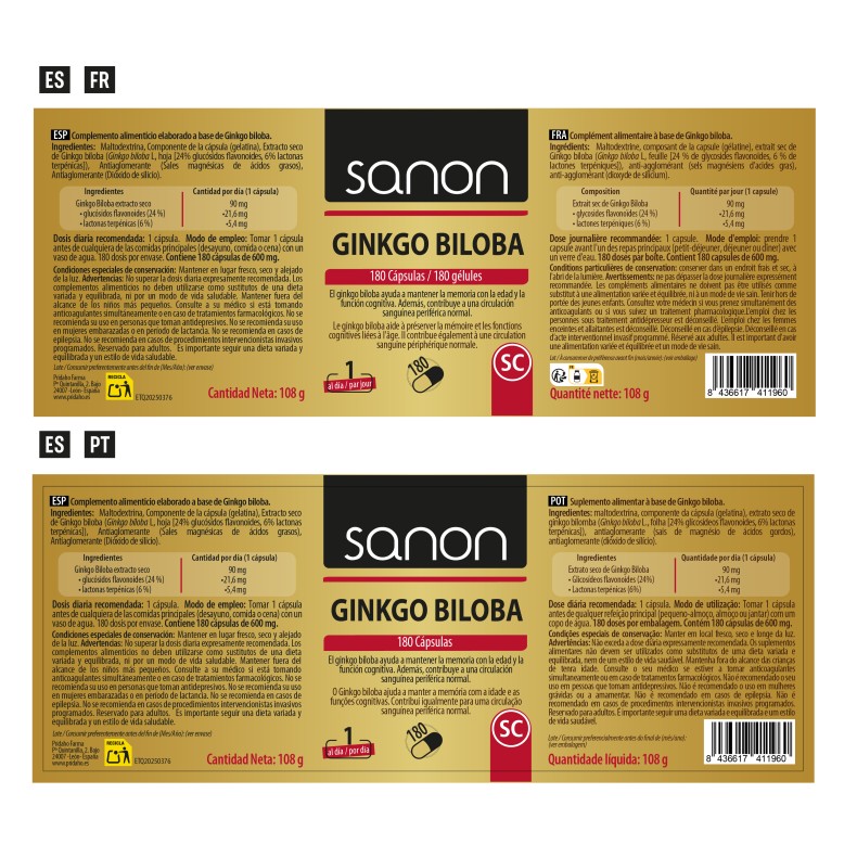 SANON Ginkgo Biloba 180 cápsulas