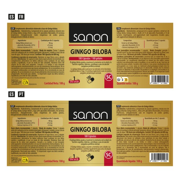 SANON Ginkgo Biloba 180 cápsulas