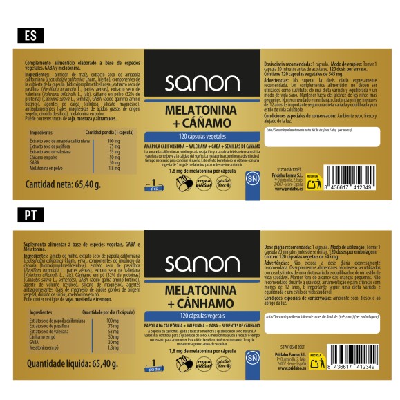 SANON Melatonina + Cáñamo 120 cápsulas
