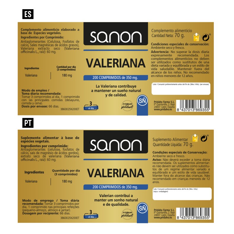 SANON Valeriana 200 comprimidos