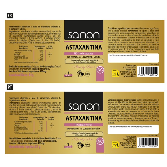 SANON Astaxantina 180 cápsulas vegetales