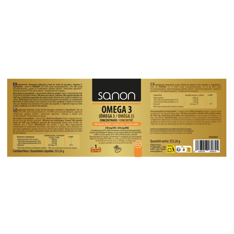 SANON Omega 3 concentrado 180 cápsulas blandas