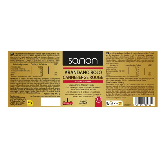 SANON Arándano Rojo 180 cápsulas