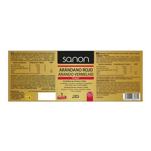 SANON Arándano Rojo 180 cápsulas