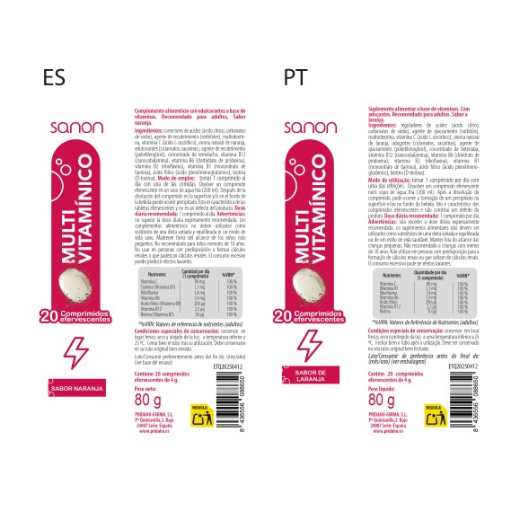 SANON Multivitaminas 20 comprimidos efervescentes sabor naranja