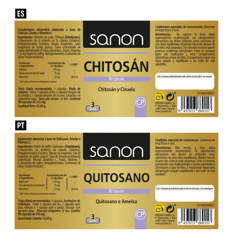 SANON Chitosán 80 cápsulas