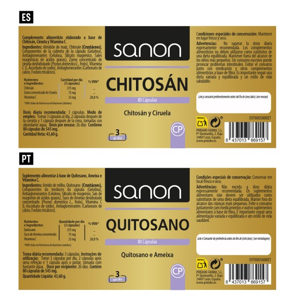 SANON Chitosán 80 cápsulas