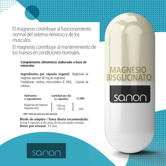 SANON Bisglicinato de Magnesio 100 cápsulas vegetales
