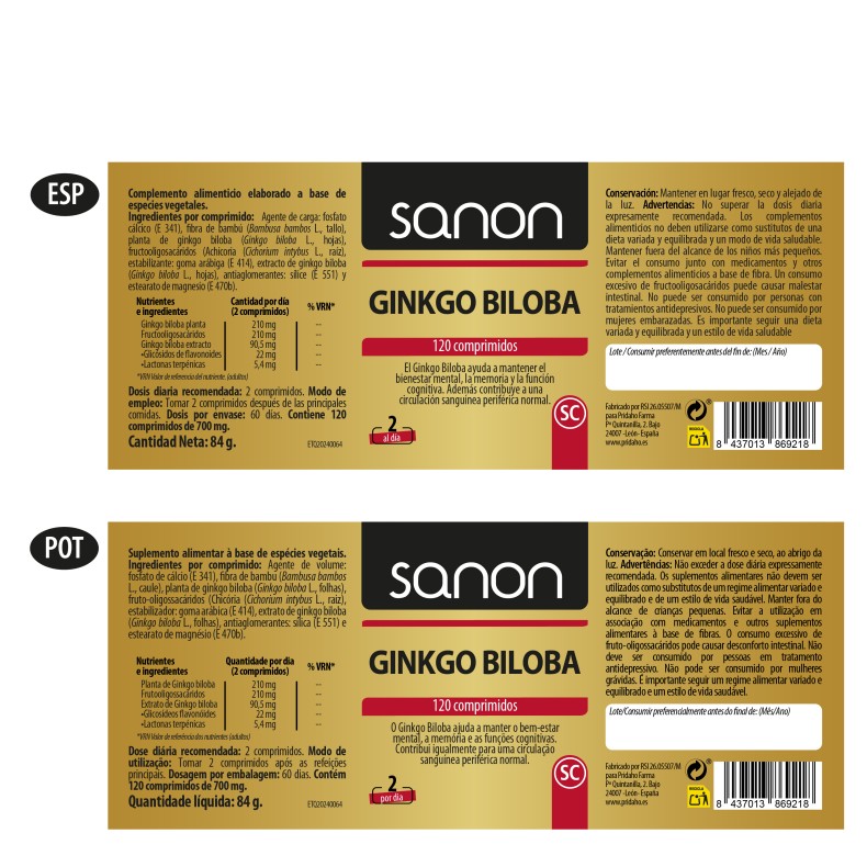 SANON Ginkgo Biloba 120 comprimidos