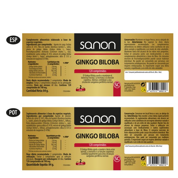 SANON Ginkgo Biloba 120 comprimidos