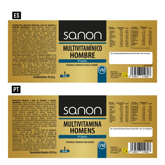 SANON Multivitamínico Hombre 90 cápsulas